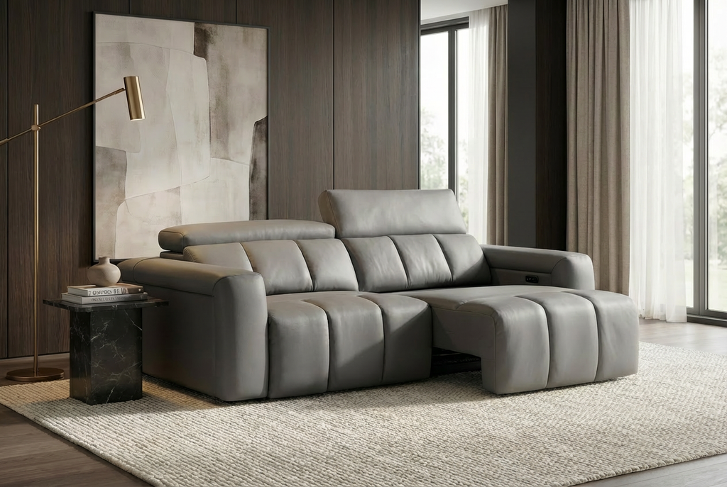 Dallas Grey Lay-Z-Boy Style Leather Power Recliner 3 Seater Sofa