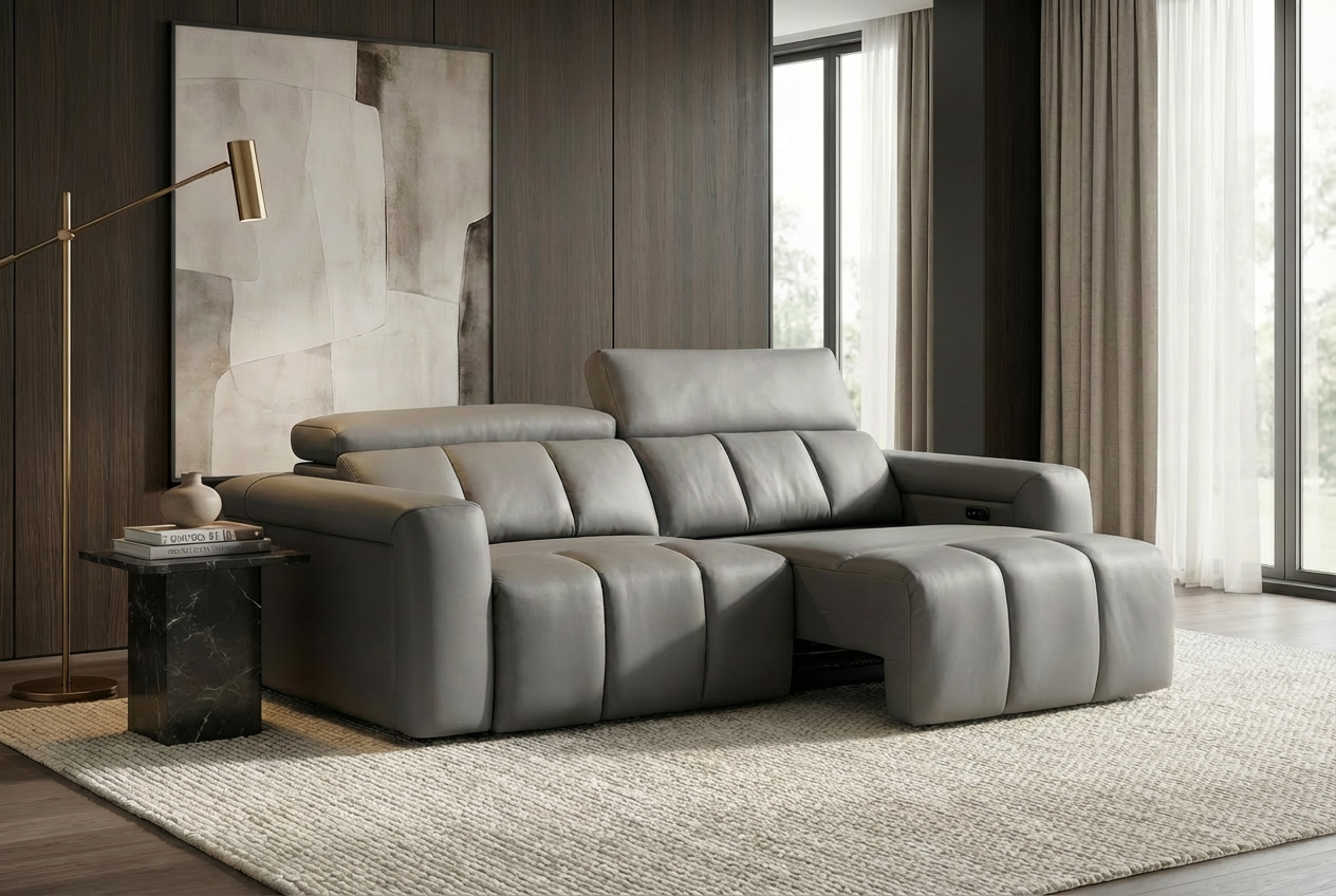 Dallas Grey Lay-Z-Boy Style Leather Power Recliner 3 Seater Sofa