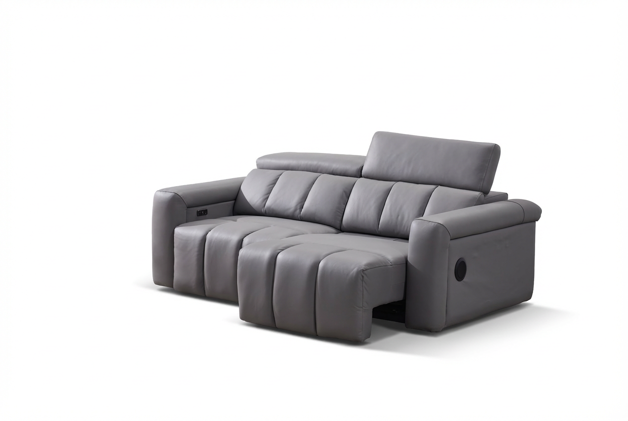 Dallas Grey Lay-Z-Boy Style Leather Power Recliner 3 Seater Sofa