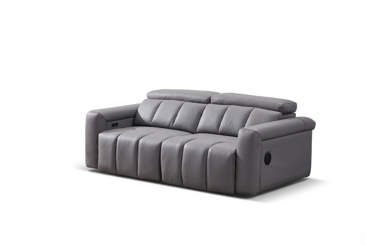 Dallas Grey Lay-Z-Boy Style Leather Power Recliner 3 Seater Sofa