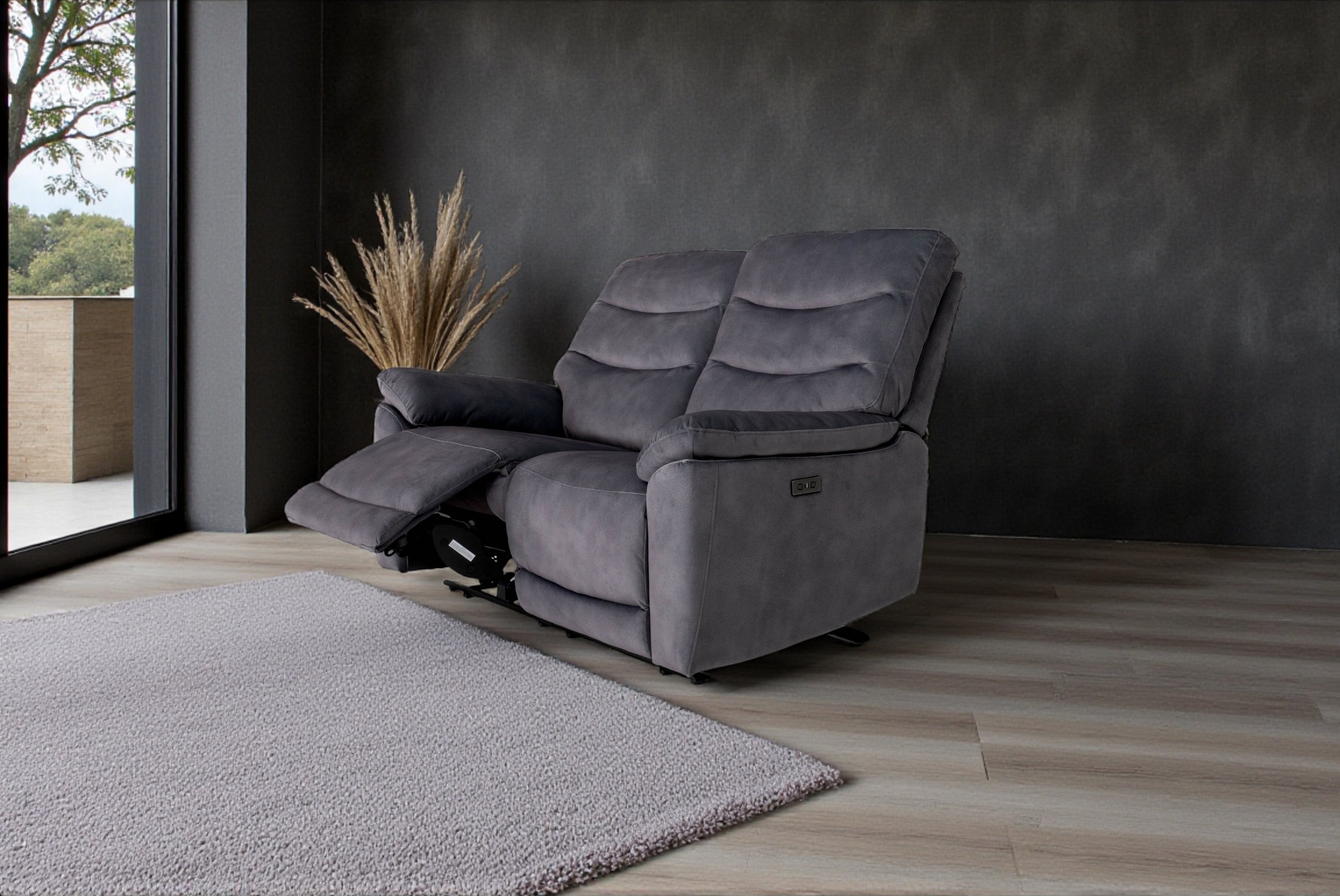 Toledo Steel Grey  Lay-Z-Boy Style Fabric Power Recliner 2 Seater Sofa
