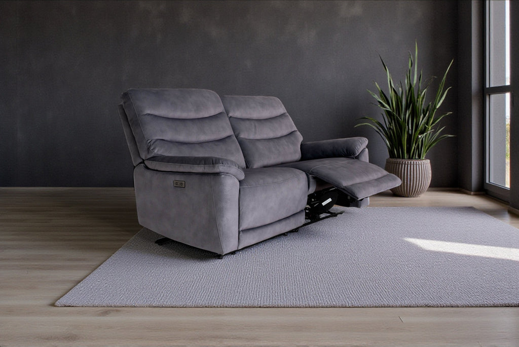 Toledo Steel Grey  Lay-Z-Boy Style Fabric Power Recliner 3 Seater Sofa