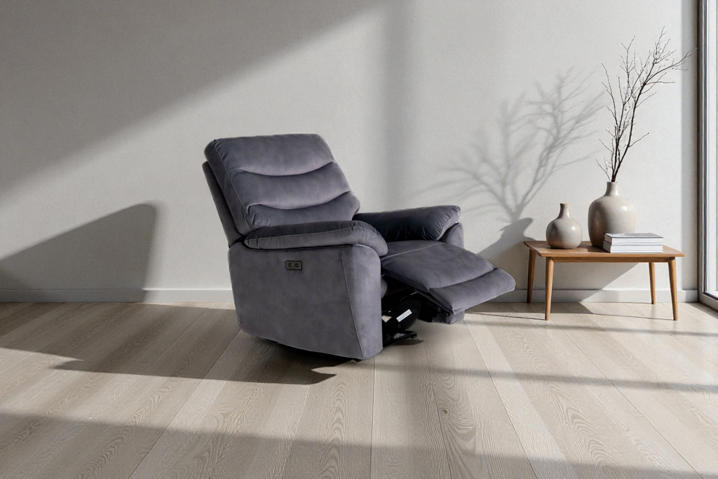 Toledo Steel Grey  Lay-Z-Boy Style Fabric Power Recliner Armchair