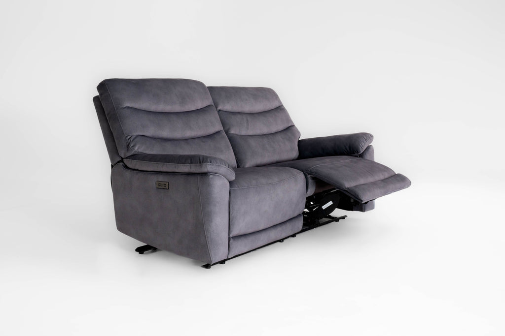 Toledo Steel Grey  Lay-Z-Boy Style Fabric Power Recliner 3 Seater Sofa