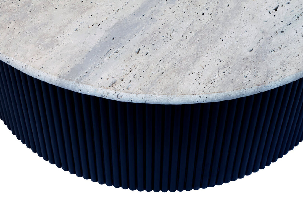 Walton Travertine Top Coffee Table with Black Acacia Wood Base