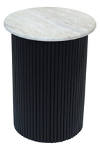 Walton Travertine Top Side Table with Black Acacia Wood Base