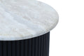 Walton Travertine Top Side Table with Black Acacia Wood Base