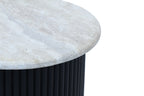 Walton Travertine Top Side Table with Black Acacia Wood Base