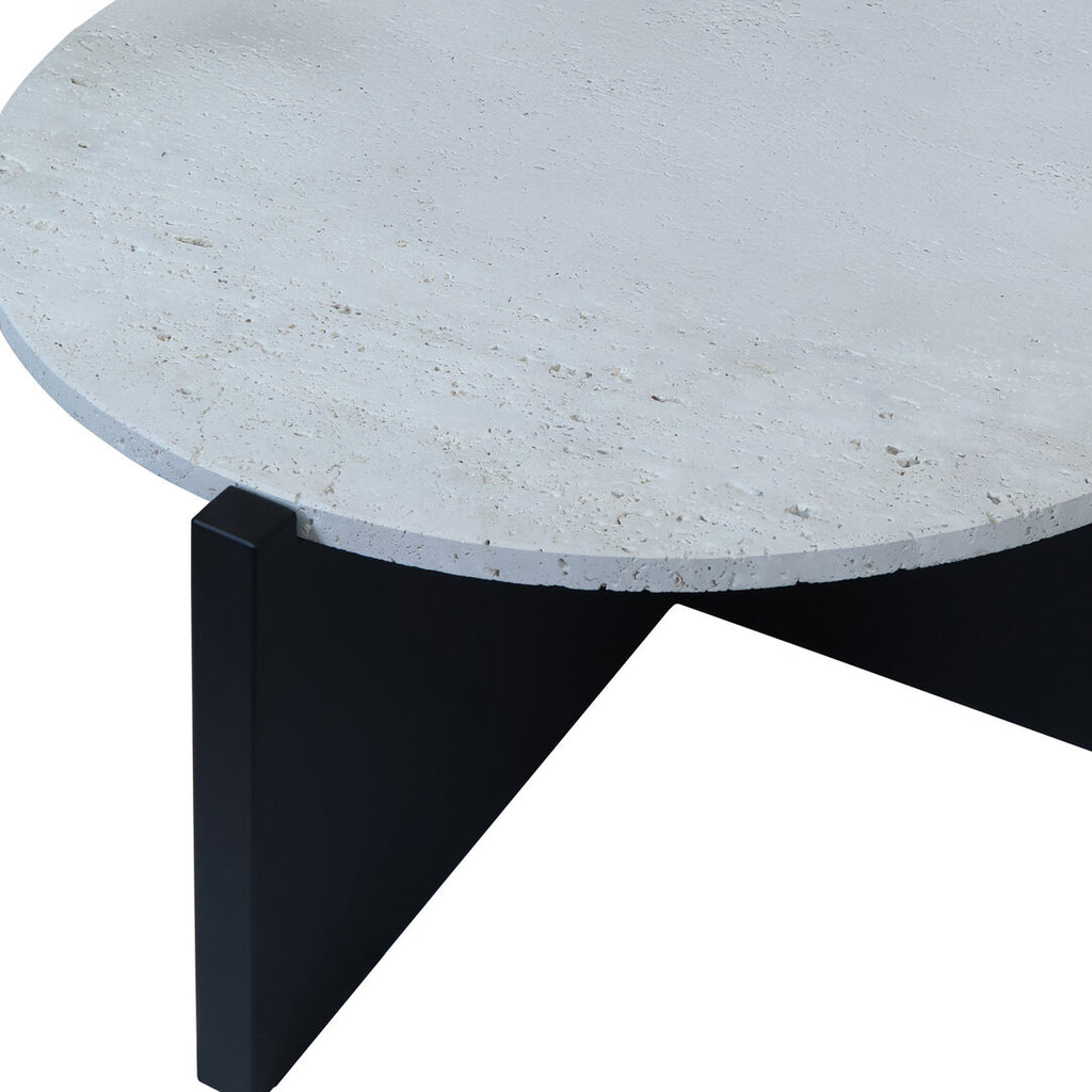 Winton Travertine Top Coffee Table With Black Acacia Wood Frame