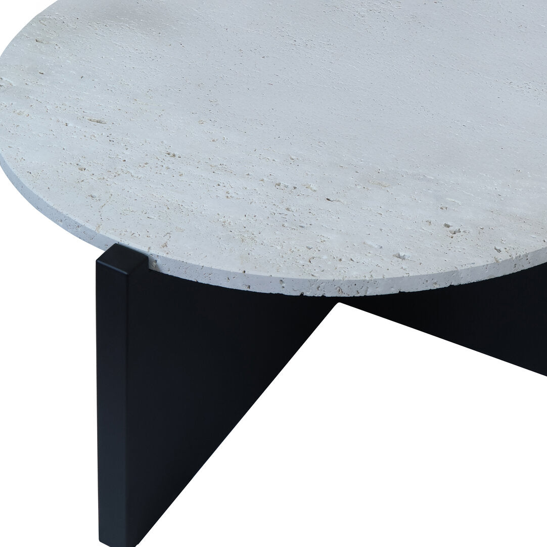 Winton Travertine Top Coffee Table With Black Acacia Wood Frame