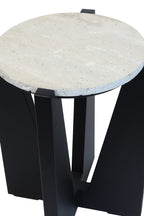 Winton Travertine Top Side Table With Black Acacia Wood Frame