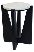 Winton Travertine Top Side Table With Black Acacia Wood Frame
