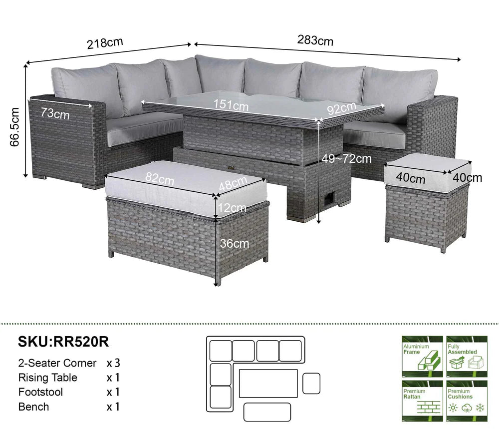 Catalina Range Modular Corner Sofa Set With Rising Table
