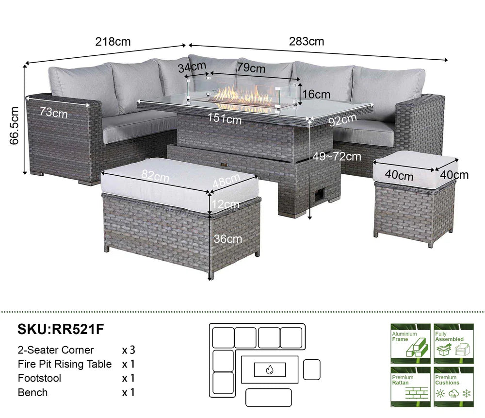Catalina Range Modular Corner Sofa Set with Fire Pit Rising Table