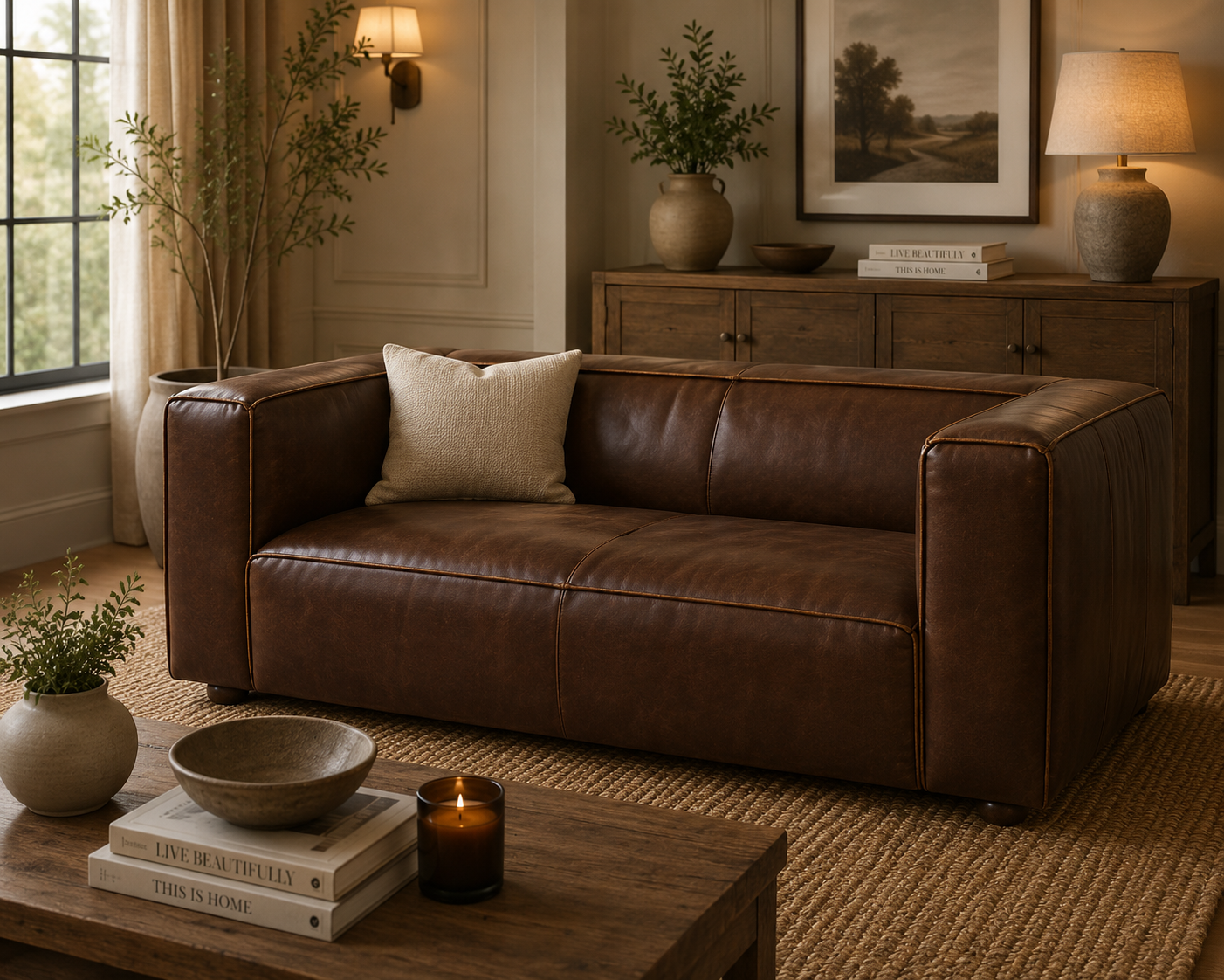 King Two Seater Mexico Brown Leather Sofa