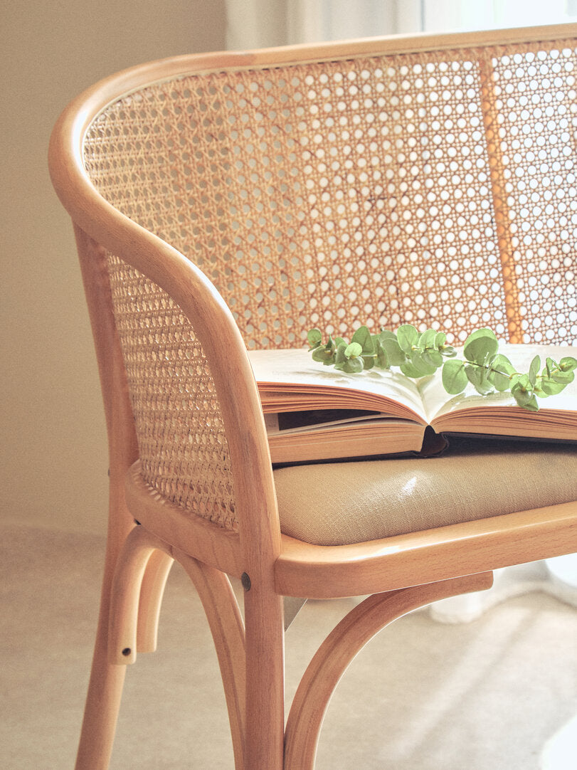 Cebu Natural Cane and Beech Wood Bench with Backrest