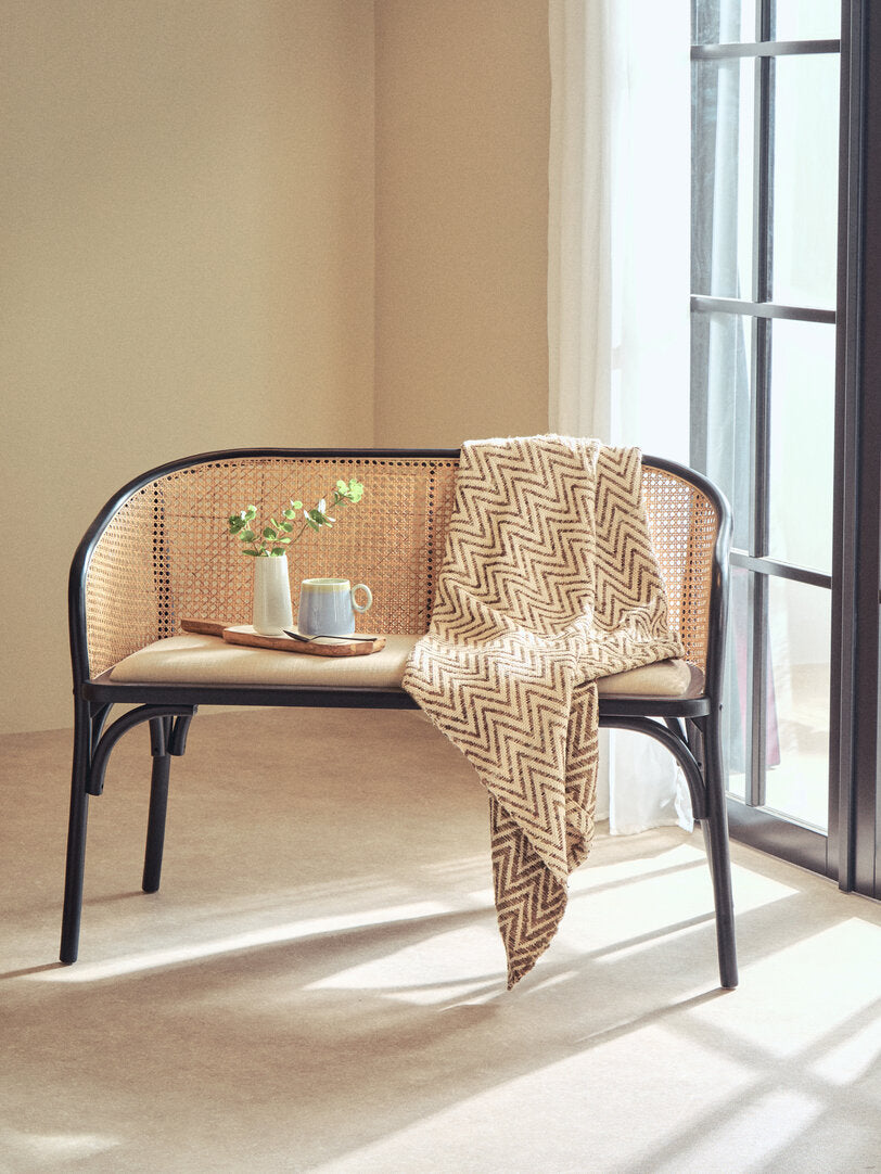 Cebu Natural Cane Bench with Black Beech Wood Frame