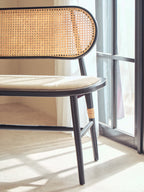 Cebu Natural Cane Bench with Black Elm Wood Frame