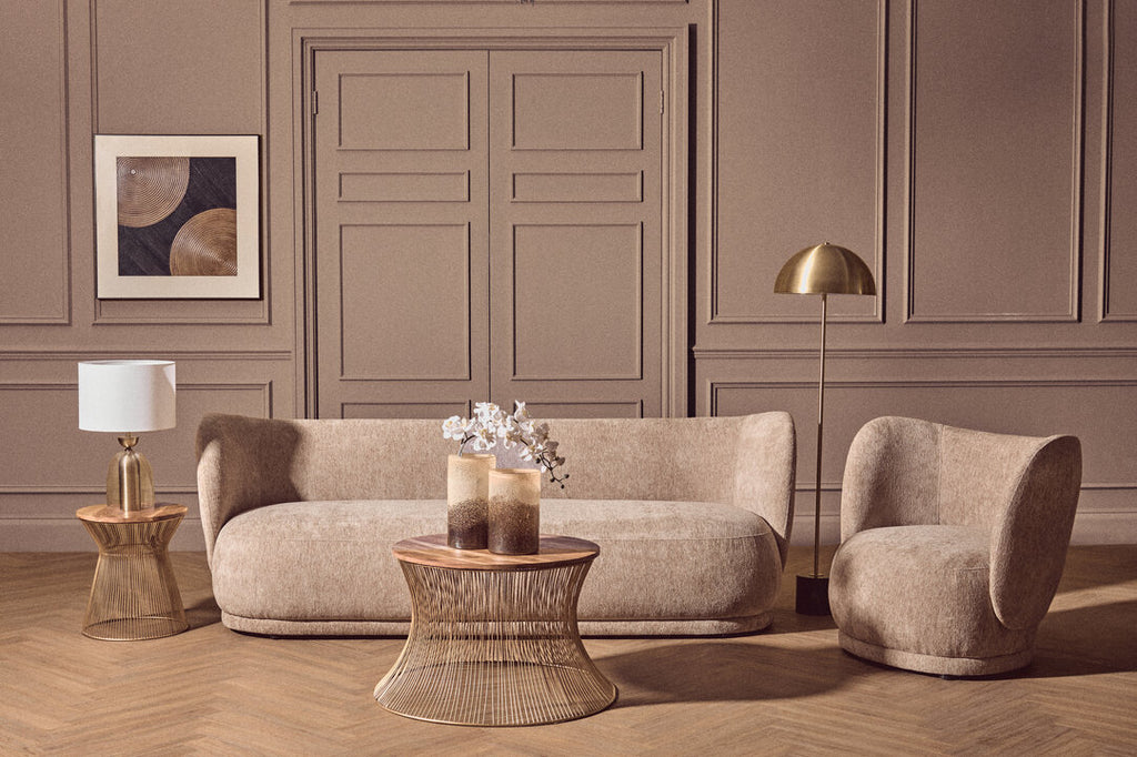 Delray Deep Stone Chenille Curved Three Seater Sofa