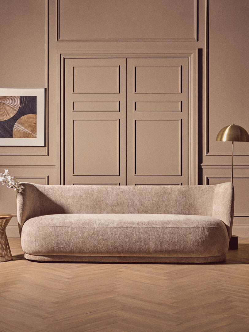 Delray Deep Stone Chenille Curved Three Seater Sofa