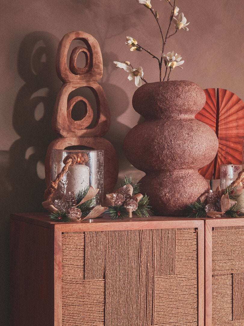 Teora Paper Rope Detail Two Door Mango Wood Cabinet