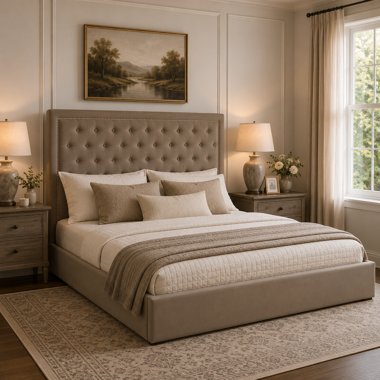 Hannah Mink Velvet Ottoman King Bed
