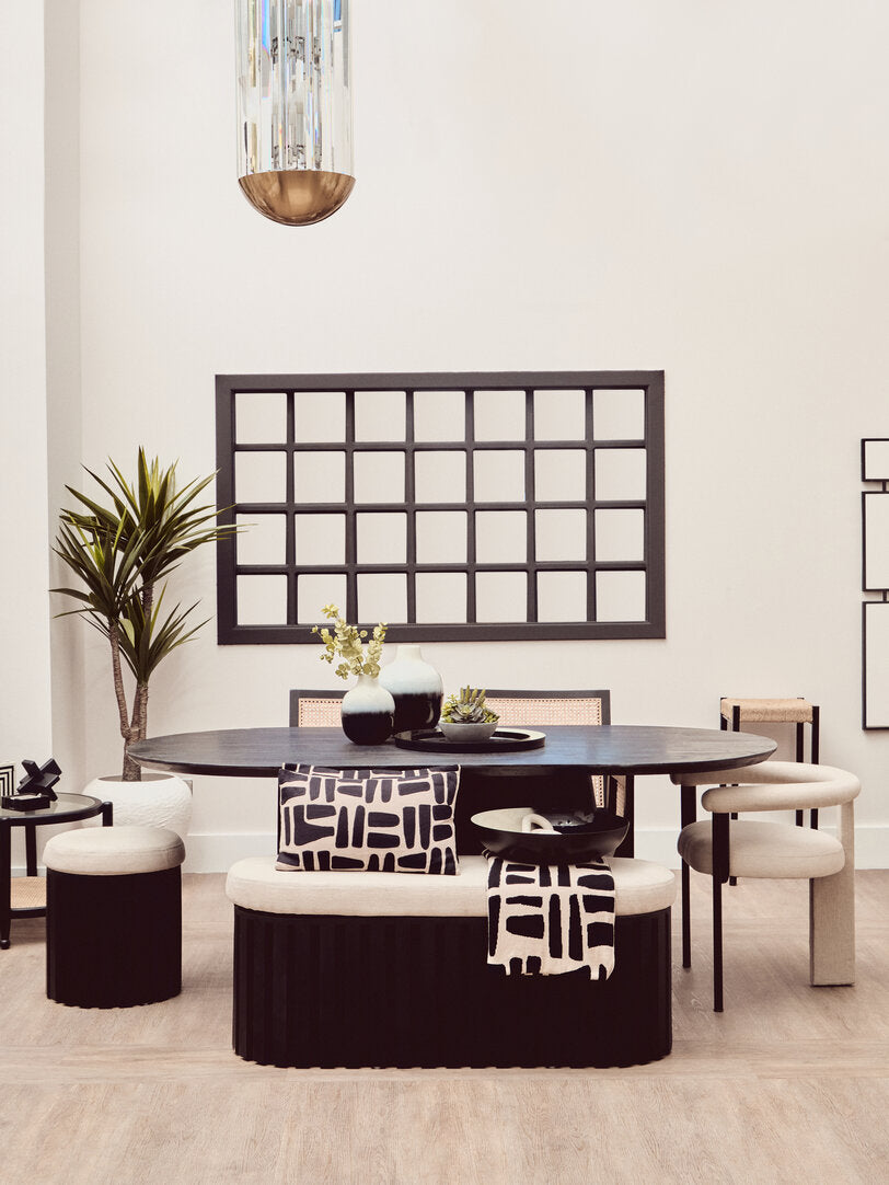 Perdoba Mango Wood Oval Dining Table in Black Finish