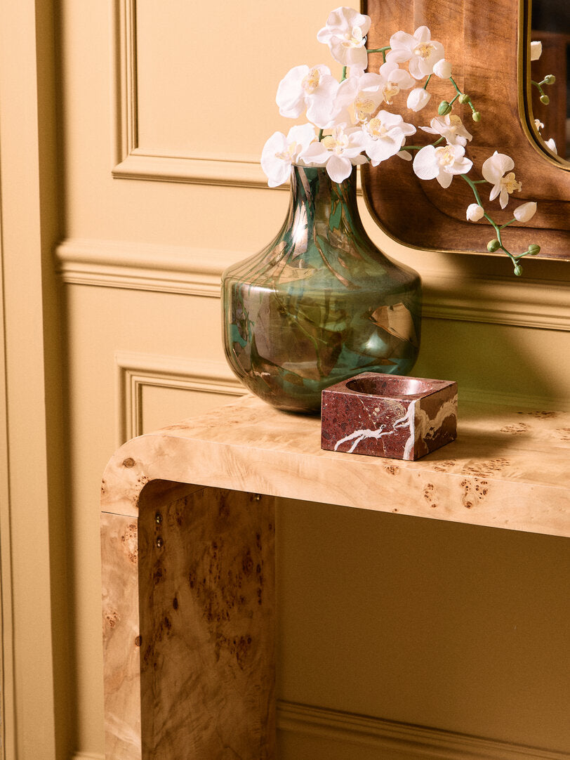 Mota Burl Wood Design Curved Console Table