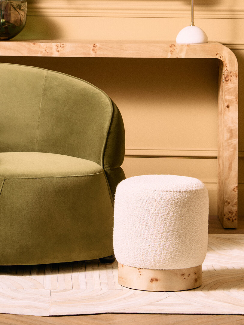 Mota Burl Wood And Cream Boucle Round Stool