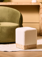 Mota Burl Wood And Cream Boucle Sqaure Stool