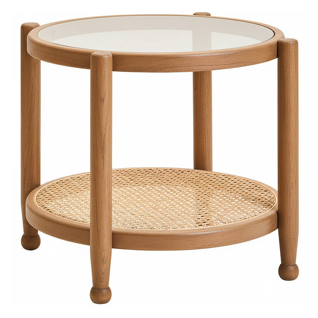 Cebu Natural Cane and Grey Wash Elm Wood Side Table