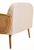 Cebu Ivory Fabric and Cane 2 Seat Sofa with Elm Wood Legs