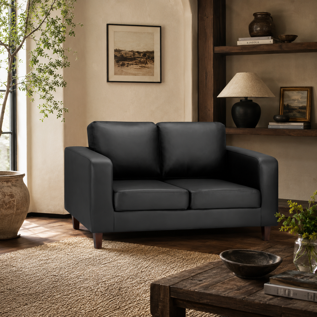 Sofa In A Box 2 Seater Black Faux Leather