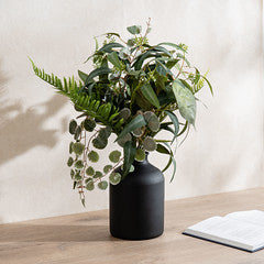 58Cm Mixed Leaves Bouquet In 23.5Cm Black Vase