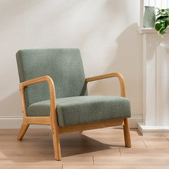 Light Green Boucle Chair (Curved Arms)