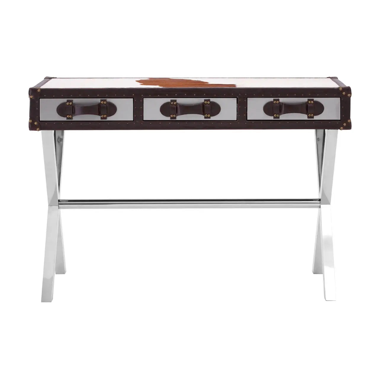 Kensington Townhouse Brown And White Genuine Cowhide Console Table