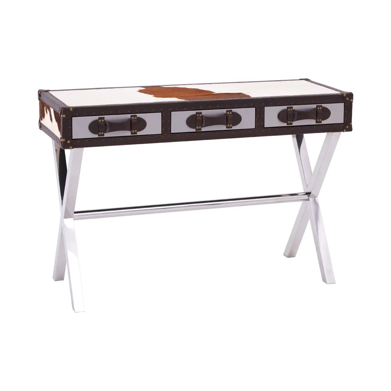 Kensington Townhouse Brown And White Genuine Cowhide Console Table