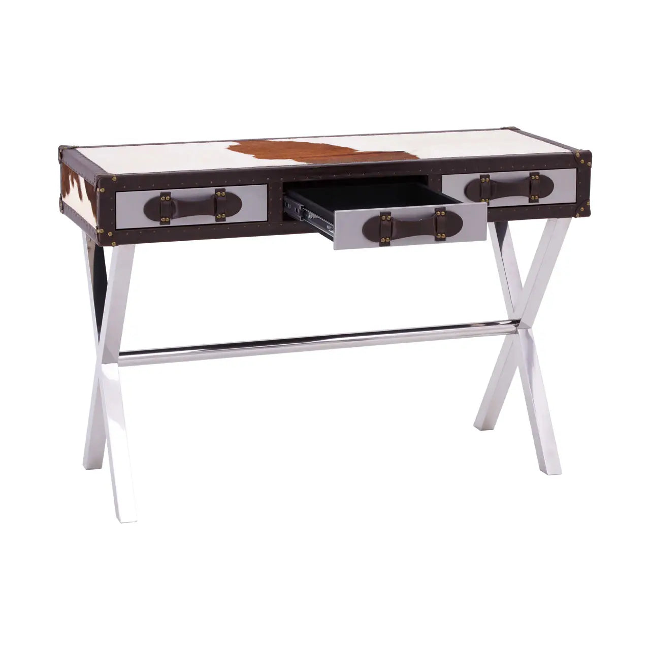 Kensington Townhouse Brown And White Genuine Cowhide Console Table