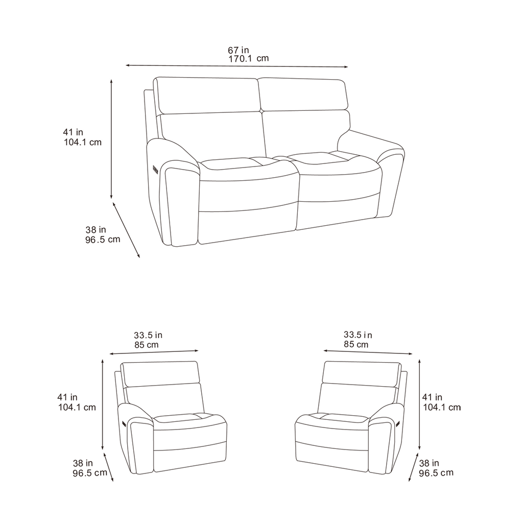 Atlanta Black Lay-Z-Boy Style Fabric Power Recliner 2 Seater Sofa