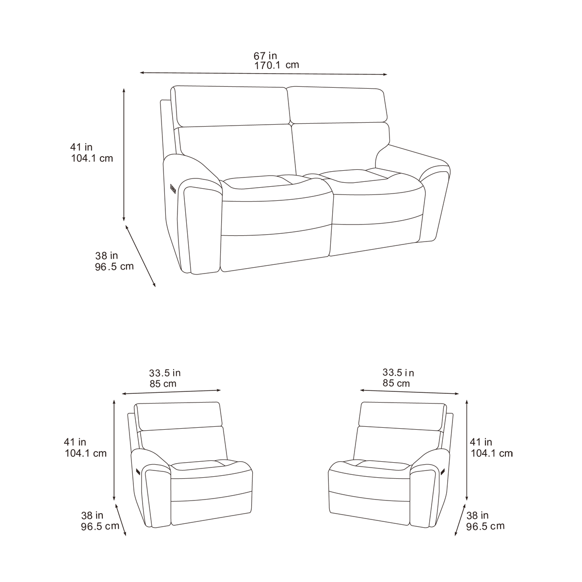 Atlanta Black Lay-Z-Boy Style Fabric Power Recliner 2 Seater Sofa