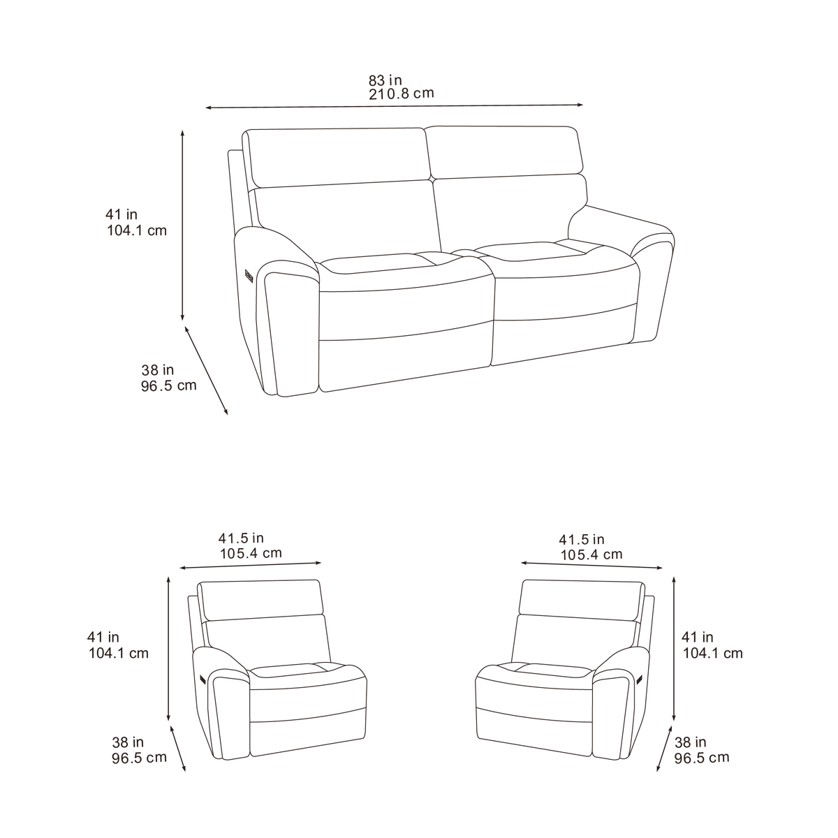 Atlanta Black Lay-Z-Boy Style Fabric Power Recliner 3 Seater Sofa