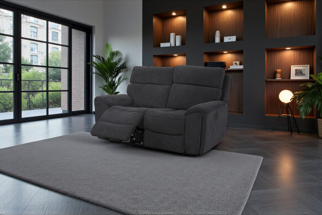 Atlanta Black Lay-Z-Boy Style Fabric Power Recliner 2 Seater Sofa