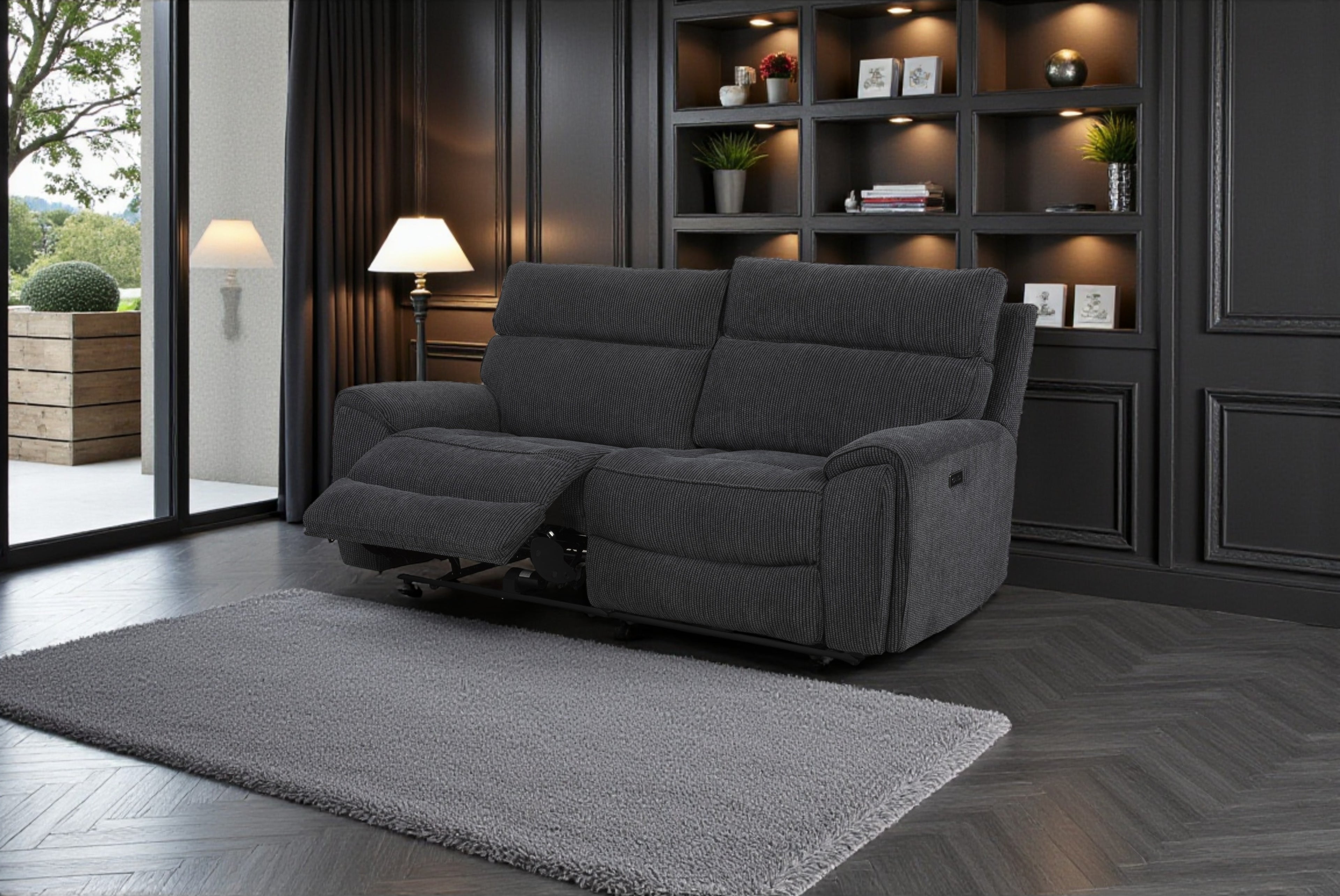 Atlanta Black Lay-Z-Boy Style Fabric Power Recliner 3 Seater Sofa
