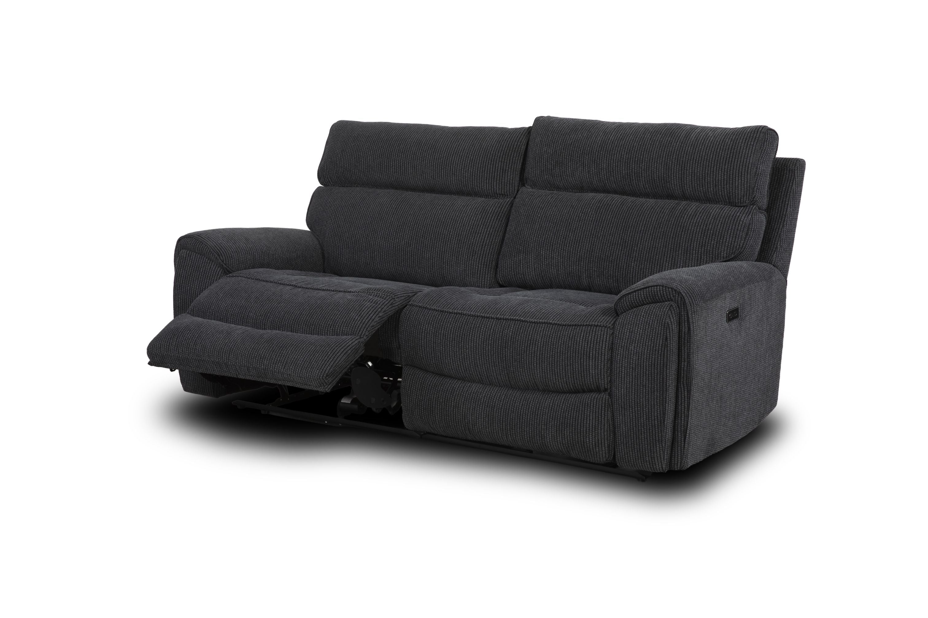 Atlanta Black Lay-Z-Boy Style Fabric Power Recliner 3 Seater Sofa