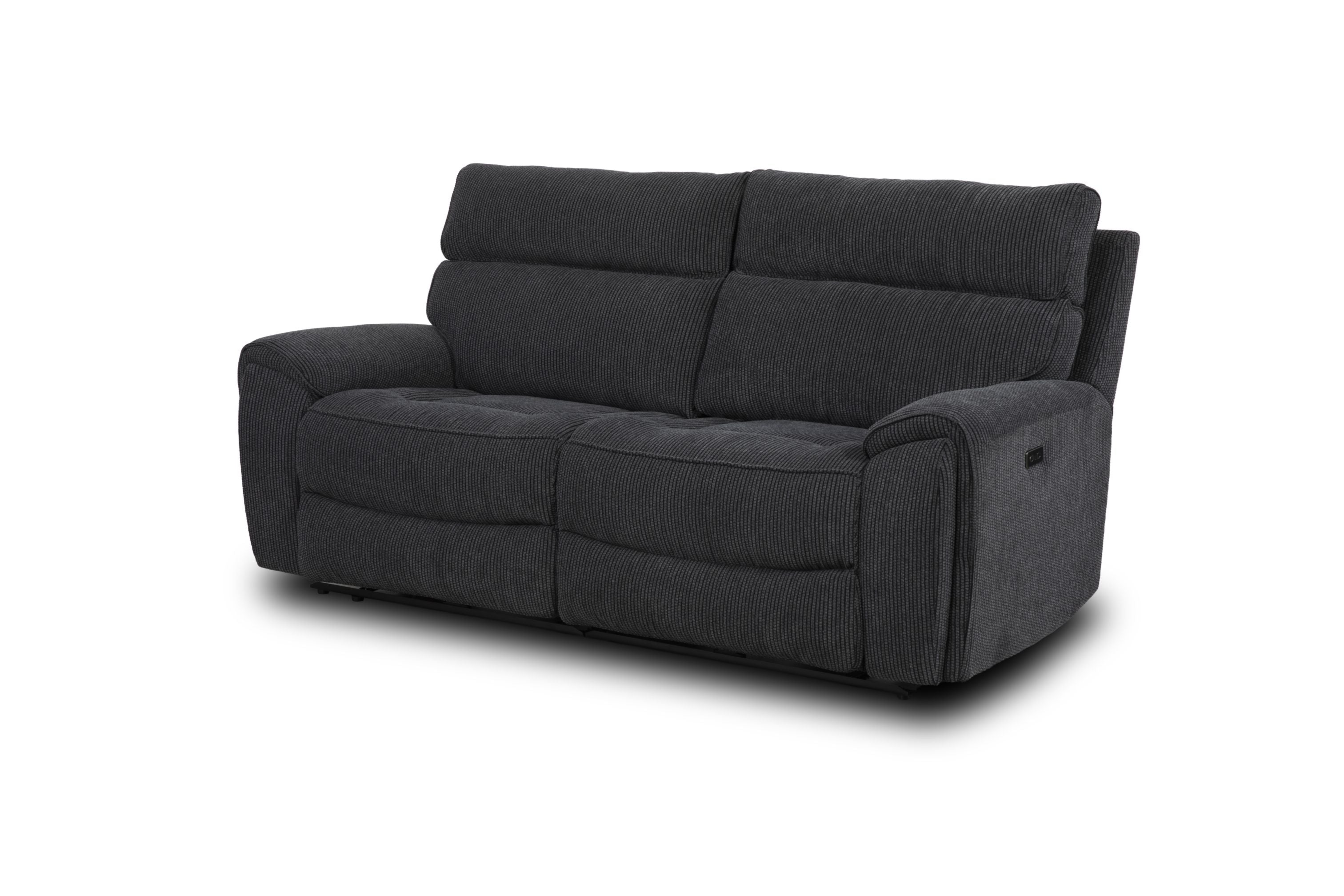 Atlanta Black Lay-Z-Boy Style Fabric Power Recliner 3 Seater Sofa