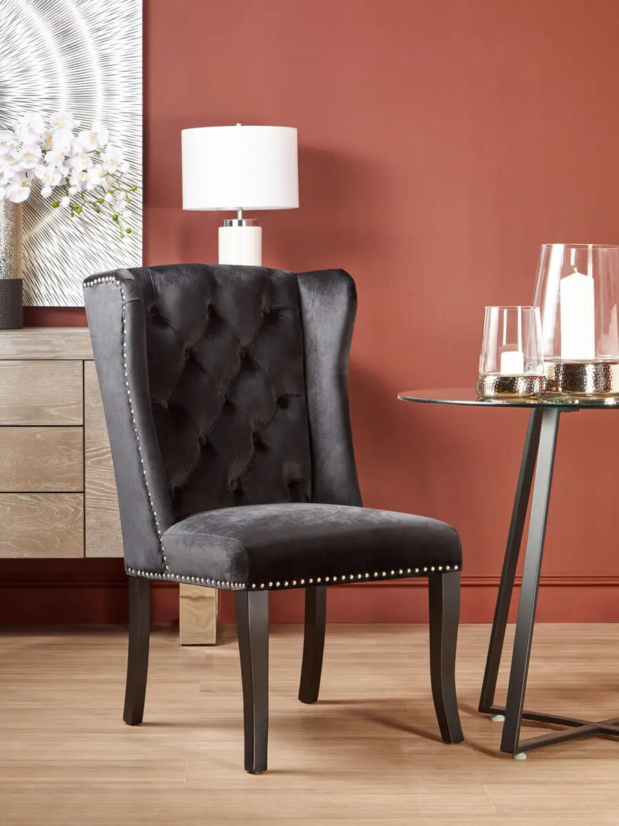 Kensington Townhouse Black Velvet Dining Chair with Dark Legs