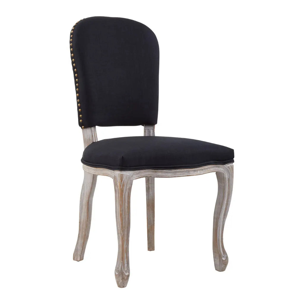 Kensington Townhouse Black Linen Dining Chair with Antique wood legs