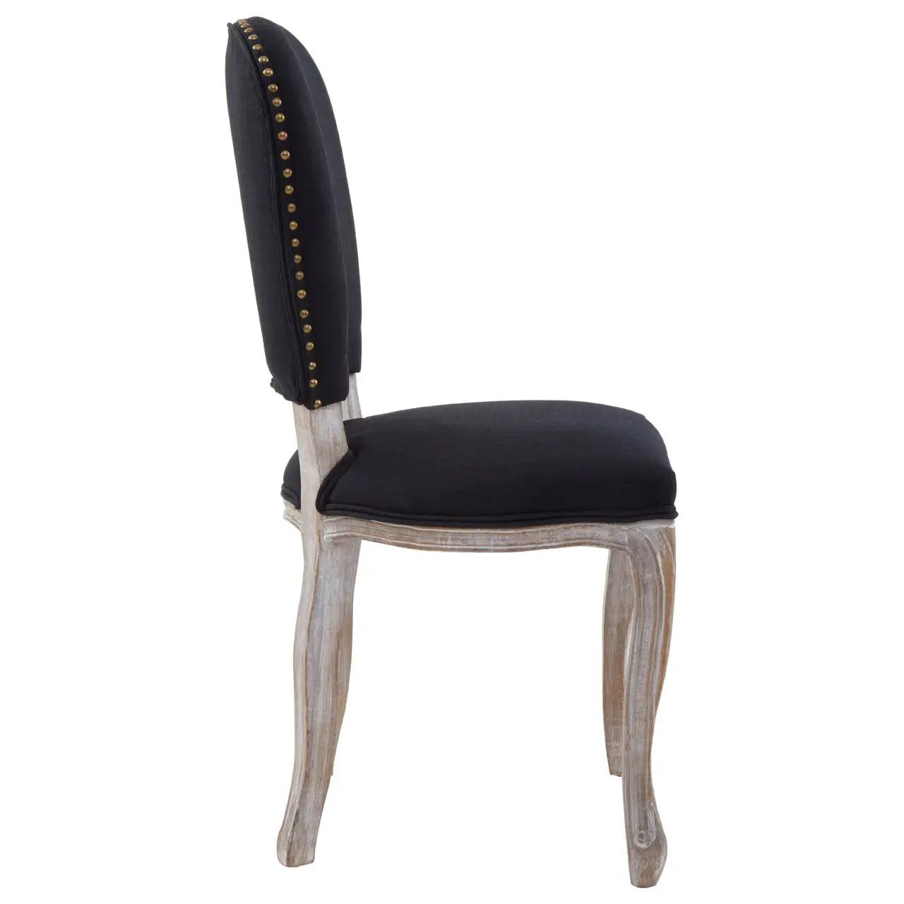Kensington Townhouse Black Linen Dining Chair with Antique wood legs