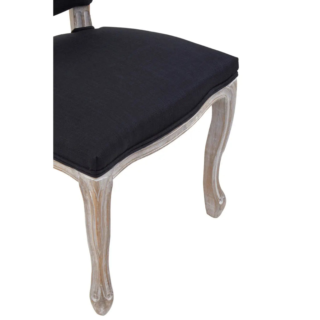 Kensington Townhouse Black Linen Dining Chair with Antique wood legs