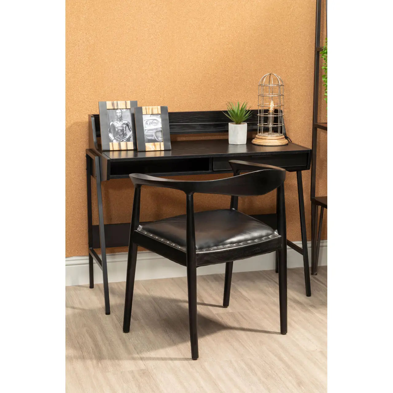 Kendari Open Back Black Leather Chair